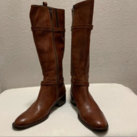 Nursace Leather Mid Calf Riding Boots Side Zipper Ankle Harness - Picture 4 of 12